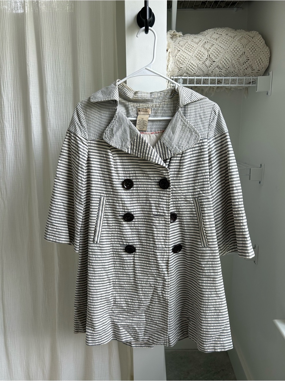 elevenses Cream and Navy Striped Cotton Button-Up Jacket